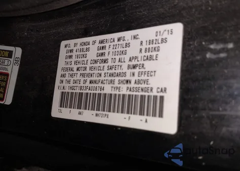 2015 Honda Accord Lx-S from USA, damaged, VIN 1HGCT1B33FA006784